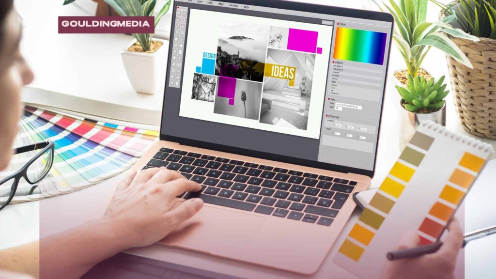 Graphic designer working on packaging artwork using design software on a laptop.