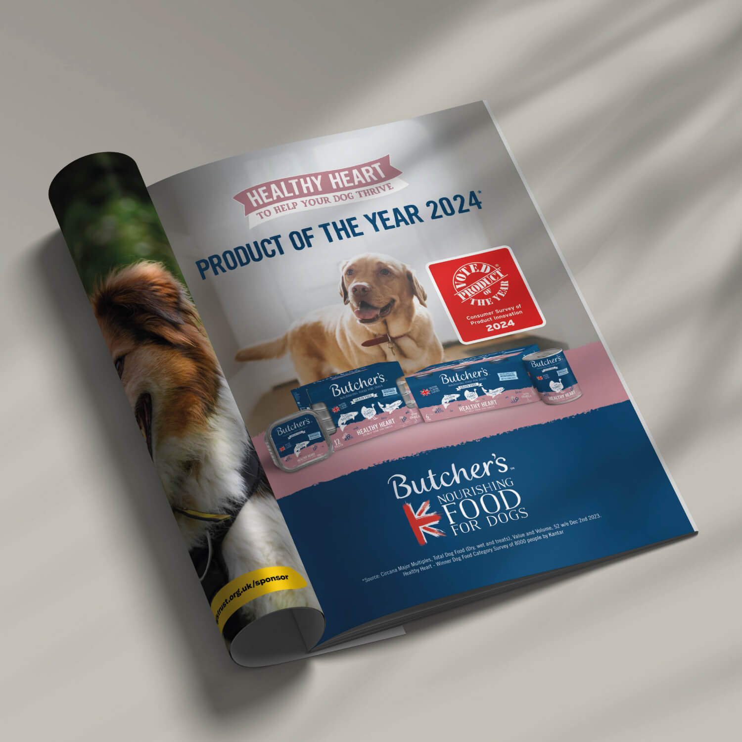 Butcher’s dog food magazine advert showing Product of the Year 2024 award for Healthy Heart range