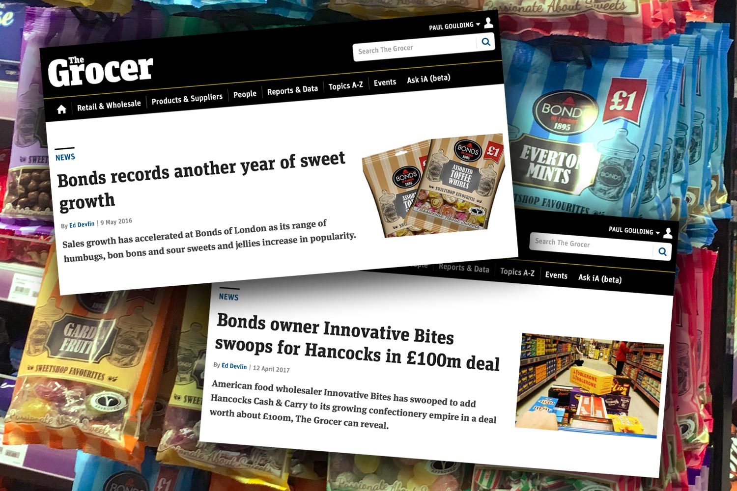 Bonds of London featured in The Grocer highlighting sales growth and £100m acquisition following packaging redesign