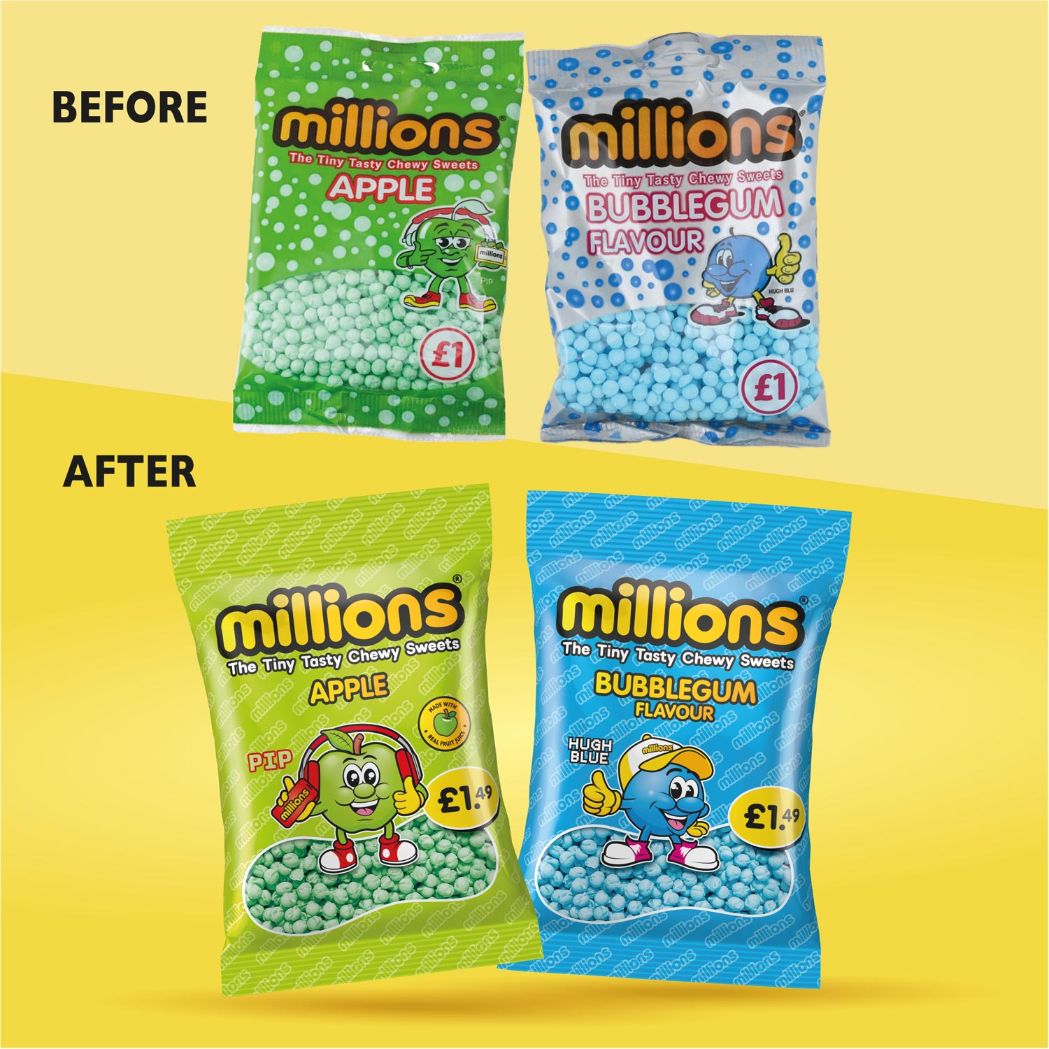 Millions Sweets Flexible Packaging Before & After Redesign