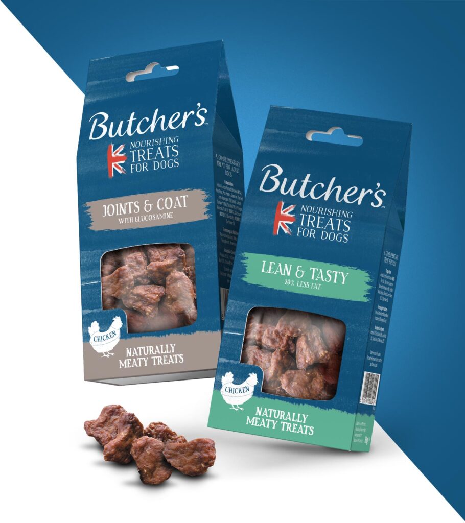 Butcher's Nourishing Treats for Dogs Packaging Joints & Coat and Lean & Tasty Flavours