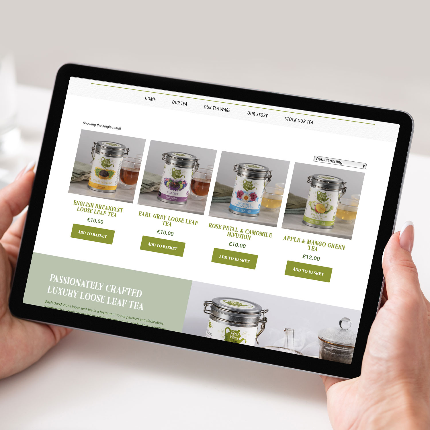 Good Vibes Tea website on a tablet. Responsive web design