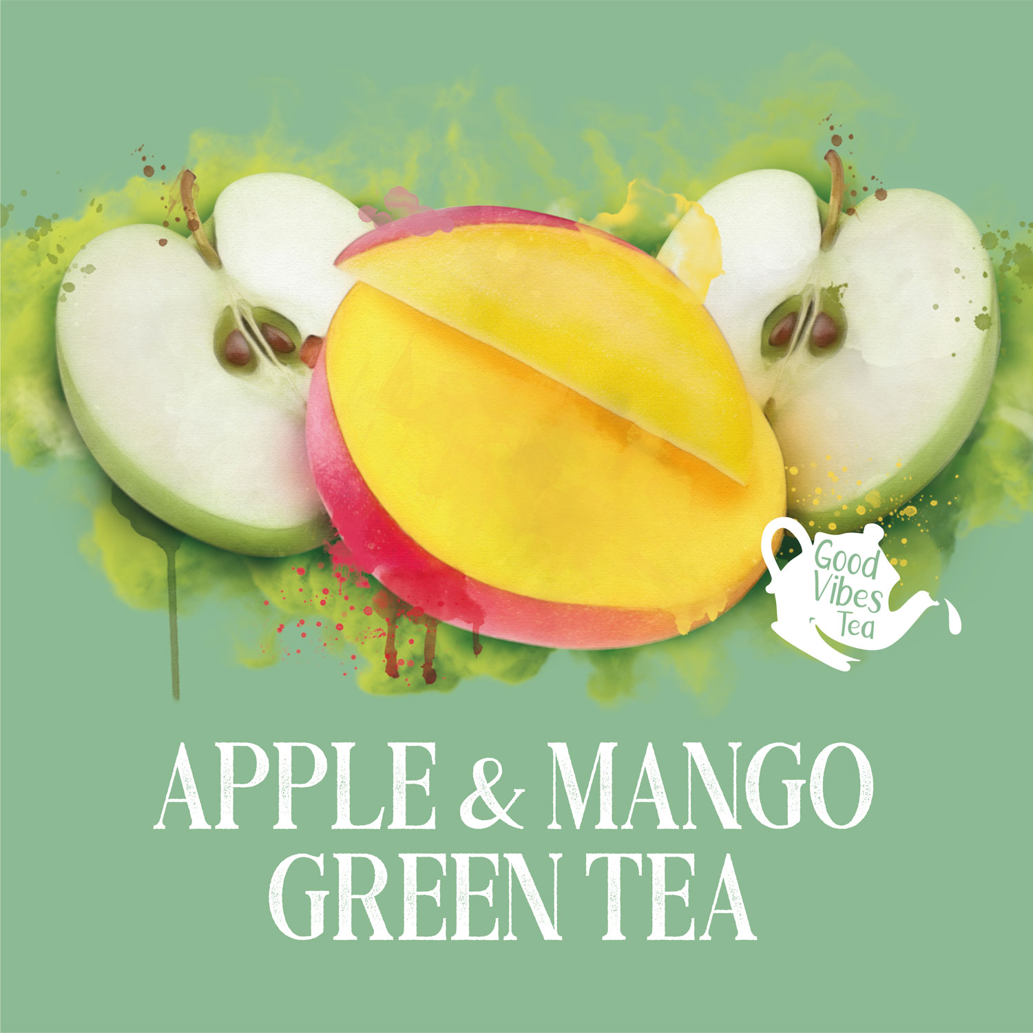 Good Vibes Tea sustainable tea packaging - Apple & Mango Green Tea product illustration