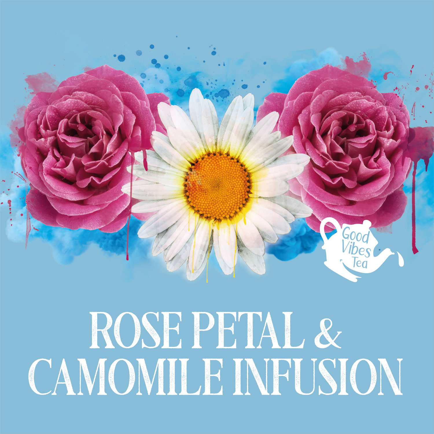 Good Vibes Tea sustainable tea packaging - Rose Petal & Camomile Infusion Tea product illustration