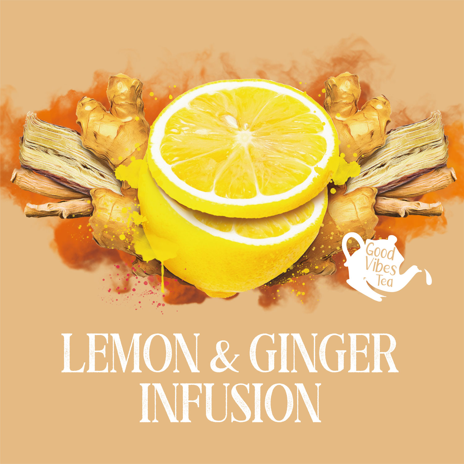 Good Vibes Tea sustainable tea packaging - Lemon & Ginger Infusion Tea product illustration