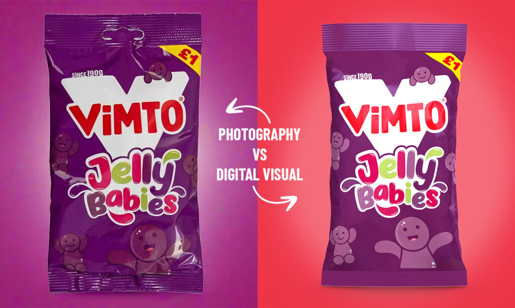 Vimto Pack visuals comparison with photography - branding solutions for cpg brands