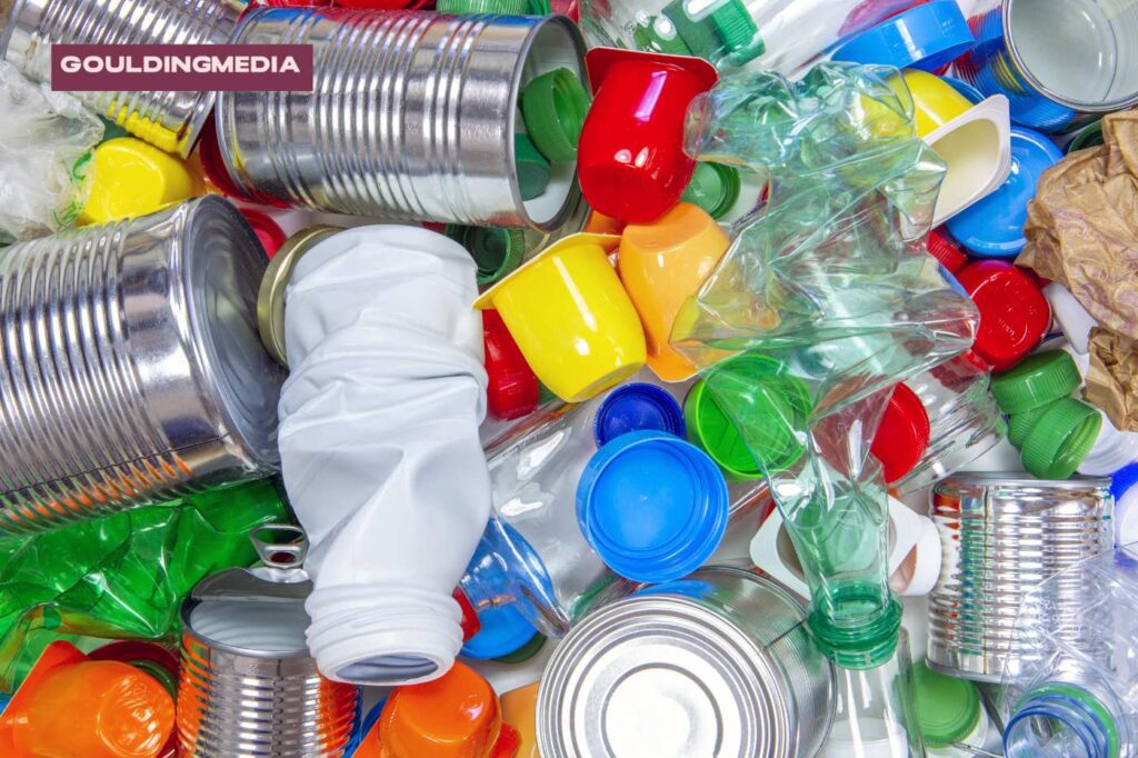 A pile of mixed plastic and metal packaging waste